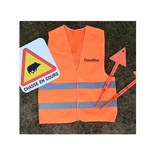 Kit Sécurité du Chasseur, gilet fluo, panneau, piquets de battue