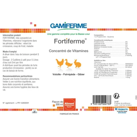Fortiferme, aliment complémentaire volaille et gibier 300ml - GAMIFERME Fortiferme, aliment complémentaire volaille et gibier 300ml - GAMIFERME