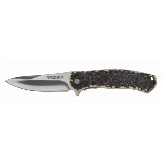 Couteau de chasse pliant manche imitation corne Percussion