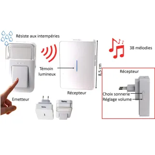 Sonnette de porte sans pile, ni fil, énergie cinétique