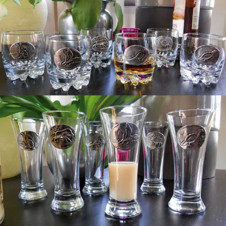 Verres à Whisky + verres à Pastis décor étain Lot de 12 Verres à Whisky + verres à Pastis décor étain Lot de 12