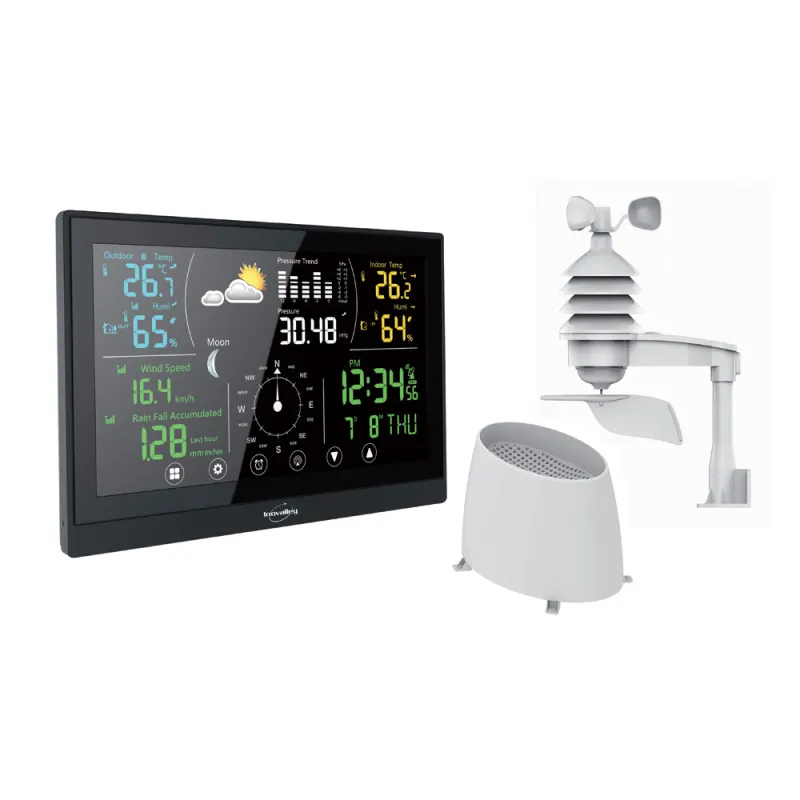 Station météo professionnelle radiopilotée tactile température, taux humidité, vitesse vent Station météo professionnelle radiopilotée tactile température, taux humidité, vitesse vent