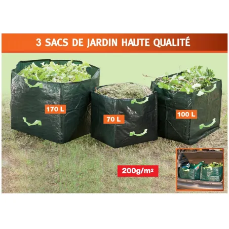 3 Sacs de jardin avec poignées 3 Sacs de jardin avec poignées
