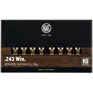 Boite de 20 Balles RWS ogive KS - 243win - 96grs - 6.2g