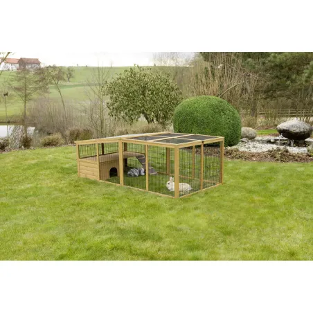 Parc extérieur en pin pour petits animaux avec abri