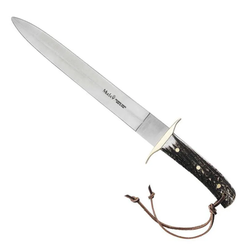Dague Bowie manche plaquette cerf double tranchant acier inox 26cm Dague Bowie manche plaquette cerf double tranchant acier inox 26cm