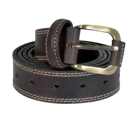 Ceinturon cuir marron avec surpiqûres