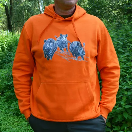 Sweat à capuche orange sangliers Bartavel Taille M à 3XL Sweat à capuche orange sangliers Bartavel Taille M à 3XL