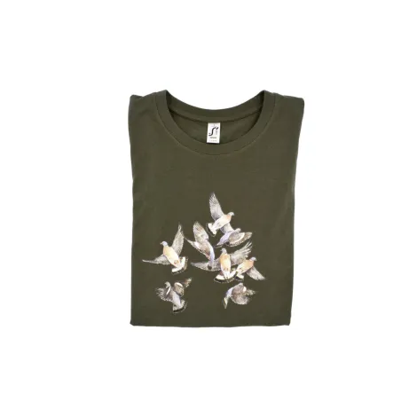 T-shirt chasse homme kaki motifs palombes