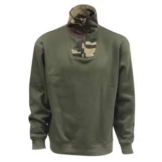 Sweat col zippé kaki + empiècements camo CE