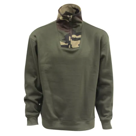 Sweat col zippé kaki + empiècements camo CE