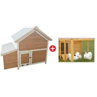 Poulailler 3 poules Confort toit plastique + Enclos