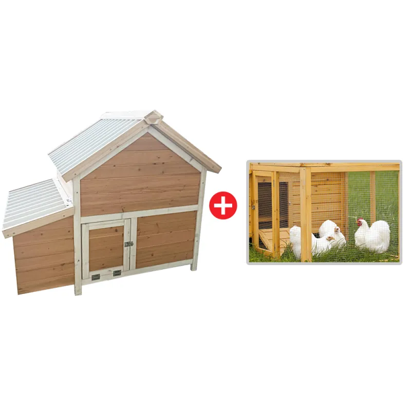 Poulailler 3 poules Confort toit plastique + Enclos Poulailler 3 poules Confort toit plastique + Enclos