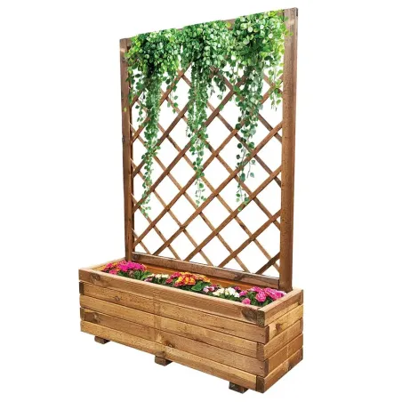 Jardinière bois avec treillis 90x31x140cm