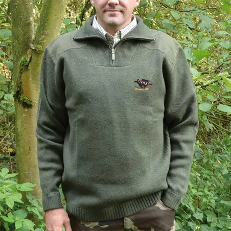 Pull Col Camionneur Brodé Sanglier