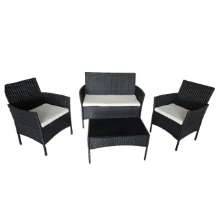 Salon bas de jardin 4 pièces résine tressée noir