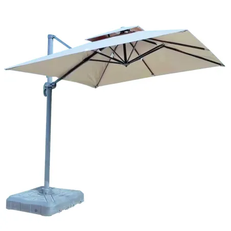 Parasol carré déporté pivotant alu toile 220 g/m² beige 3 X 3 M