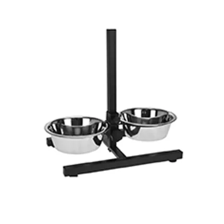 2 Gamelles acier inoxydable avec support noir Ø de 19 cm 1,8 L