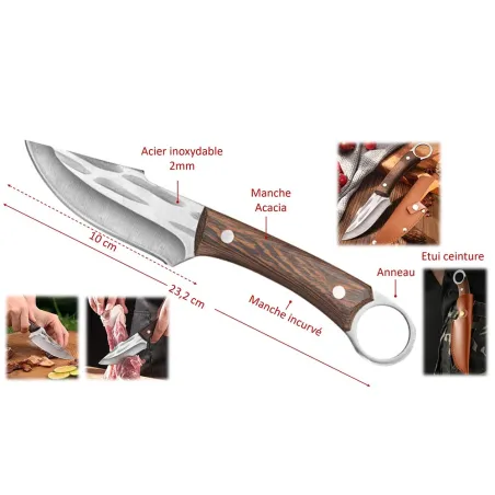 Couteau Nordique Manche bois acier inoxydable 23.2 x 3.7 x 1.5 cm Couteau Nordique Manche bois acier inoxydable 23.2 x 3.7 x 1.5 cm