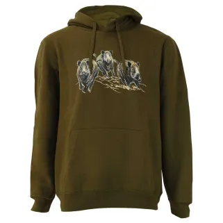 Sweat à capuche 3 sangliers coton polyester kaki M à 3XL