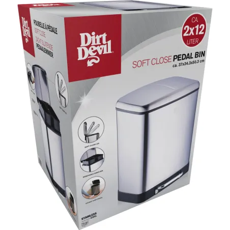 Poubelle à pédale 2 bacs acier inox brossé argenté 2x12L