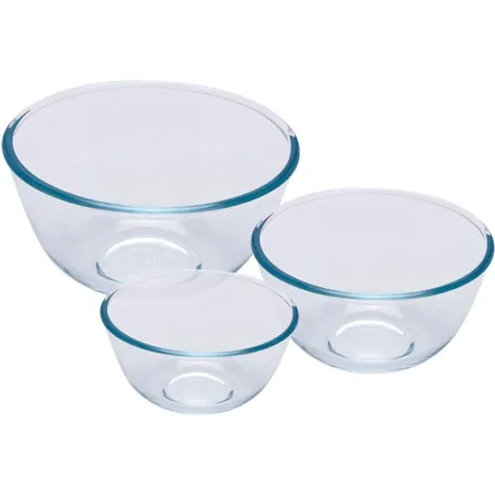 3 Bols verre borosilicaté 0,5-1-2L Ø 14-17-21cm