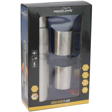 Bouteille isolante acier inox 1L 8x31,7cm + 2 tasses 180ml