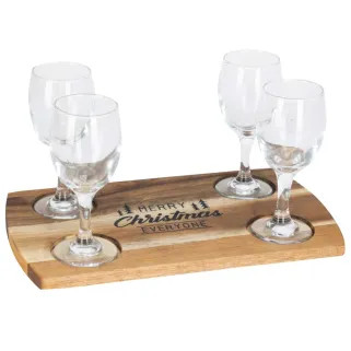Set 4 verres whiskey 200ml + plateau acacia 290x170mm Noël