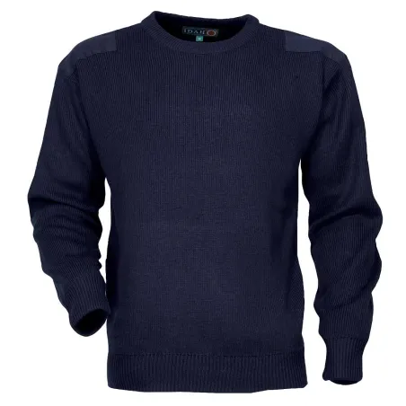 Pull Commando Marine 100% Acrylique Col Rond Renforts Épaules