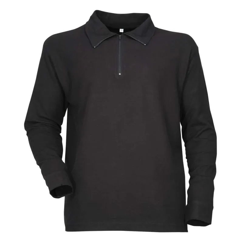 Chemise F1 coton noir 240g/m2 col zippé poignets boutonnés Chemise F1 coton noir 240g/m2 col zippé poignets boutonnés