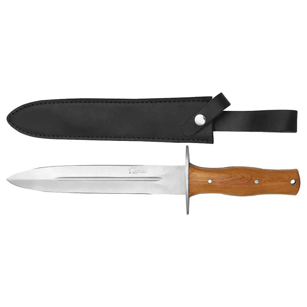 Teck Inox Poignard 35cm Teck Lame Acier Inox 22,5cm + Étui Cuir