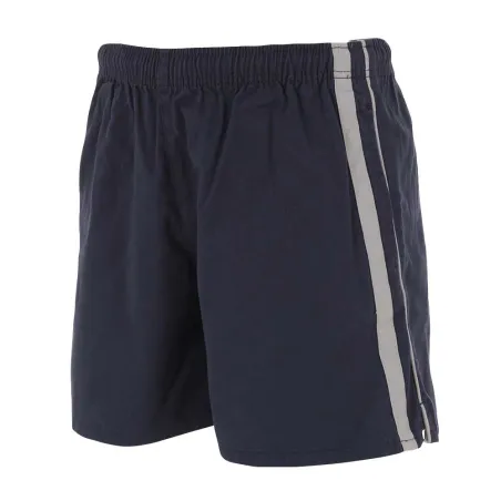 Short-Flottant marine-gris 100% coton 3 poches taille élastique