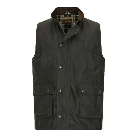 Gilet Winchester Vert Coton Ciré Imperméable 4 Poches Col Velours