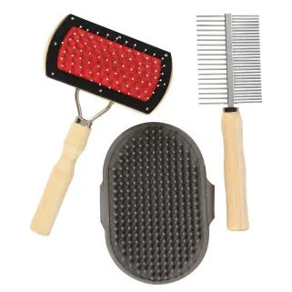 3 Brosses pour Animaux avec Poignées Bois d’Érable Naturel