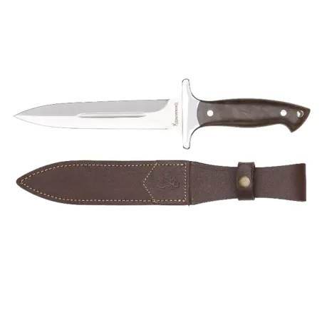 Dague Acier Inox 440A Lame 16cm Manche Noyer Étui Cuir