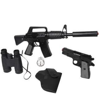 Set police enfant 5 accessoires mitraillette pistolet jumelles