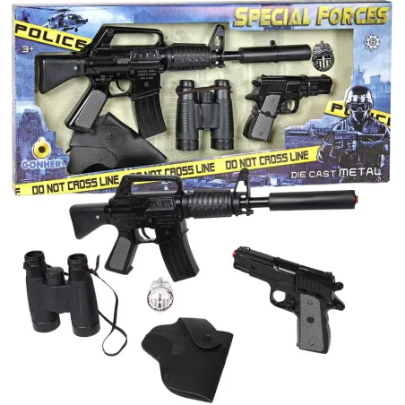 Set police enfant 5 accessoires mitraillette pistolet jumelles Set police enfant 5 accessoires mitraillette pistolet jumelles