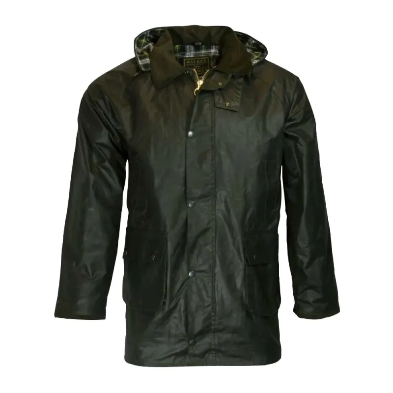 Veste Poacher Vert Coton Ciré 6 Poches Col Velours Capuche Veste Poacher Vert Coton Ciré 6 Poches Col Velours Capuche