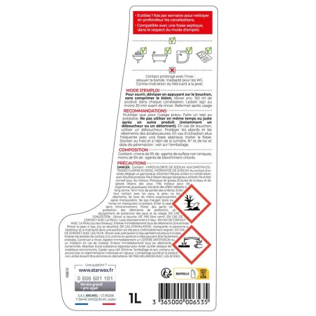 Nettoyant canalisation javel anti-dépôts action 30min 1L Nettoyant canalisation javel anti-dépôts action 30min 1L