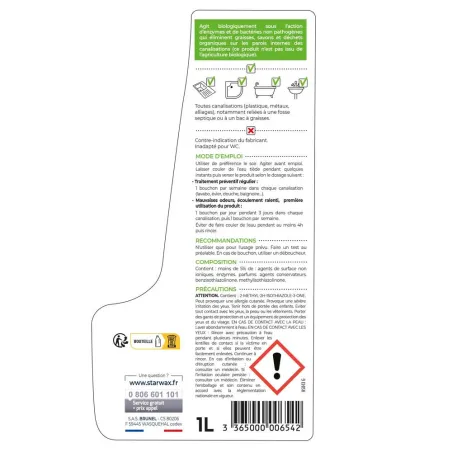 Entretien biologique canalisations - Dégrade déchets - 1L Entretien biologique canalisations - Dégrade déchets - 1L
