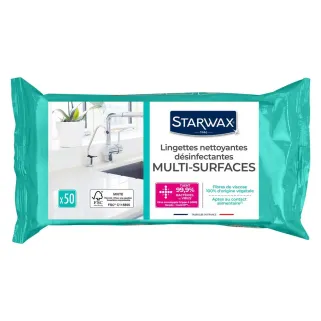 Lingettes désinfectantes x50 - Anti-bactéries 99.9% Sans rinçage