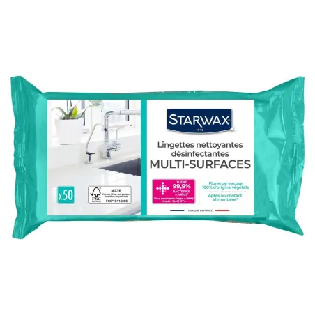 Lingettes désinfectantes x50 - Anti-bactéries 99.9% Sans rinçage