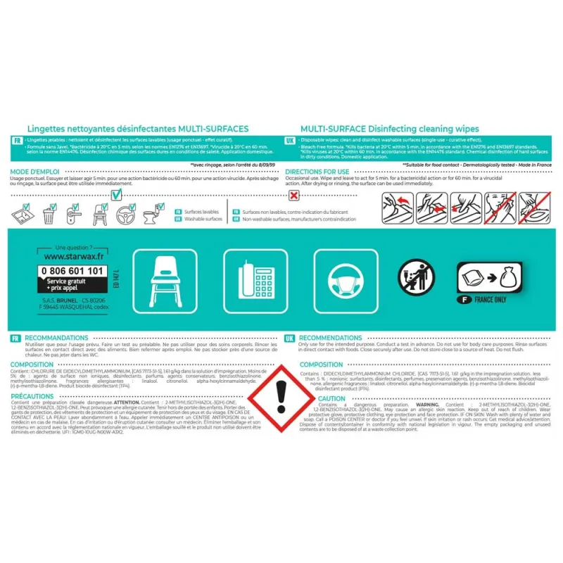 Désinfectant nettoyant multi-surfaces 1L - Élimine 99% bactéries Désinfectant nettoyant multi-surfaces 1L - Élimine 99% bactéries