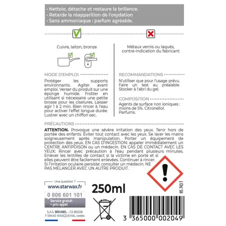 Nettoyant spécial cuivre laiton bronze longue durée 250ml