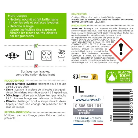 Savon noir concentré huile d'olive 100% naturel multi-usages 1L
