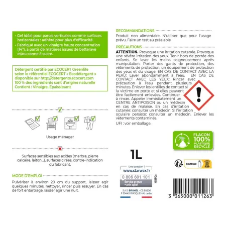 Gel au vinaigre 14° détartrant naturel détachant brillance 1L Gel au vinaigre 14° détartrant naturel détachant brillance 1L