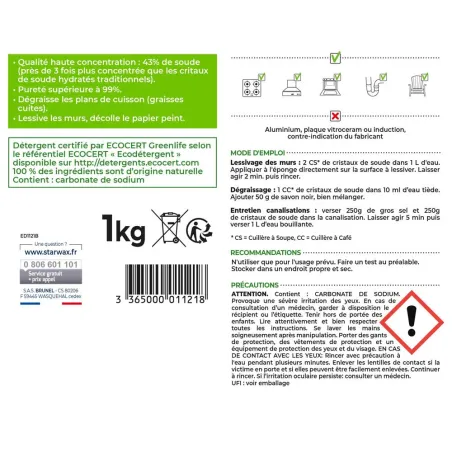 Cristaux de soude 100% naturels extra purs - 1kg Cristaux de soude 100% naturels extra purs - 1kg