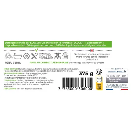 Pierre de nettoyage naturelle 99% + éponge biface détachante 375g Pierre de nettoyage naturelle 99% + éponge biface détachante 375g
