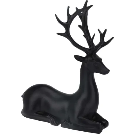 Renne couché noir 20cm - 16x6,5x20,5cm - Décoration Noël