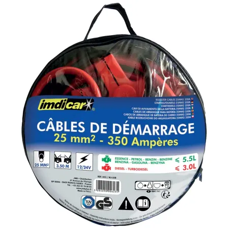 Câble démarrage 25 mm² 3,5m essence 5,5L diesel 3L max